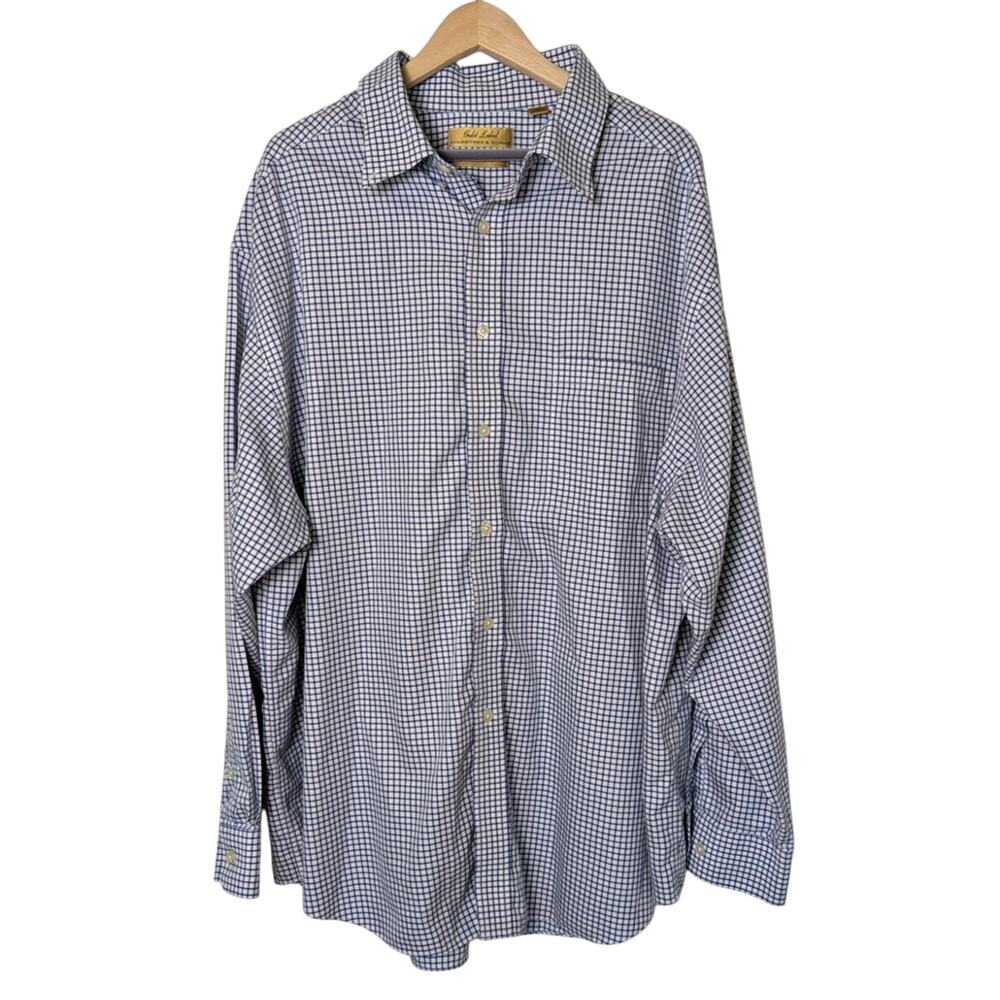 Roundtree & Yorke Gold Label Non Iron Blue Check Button Down Shirt Men 2X Work